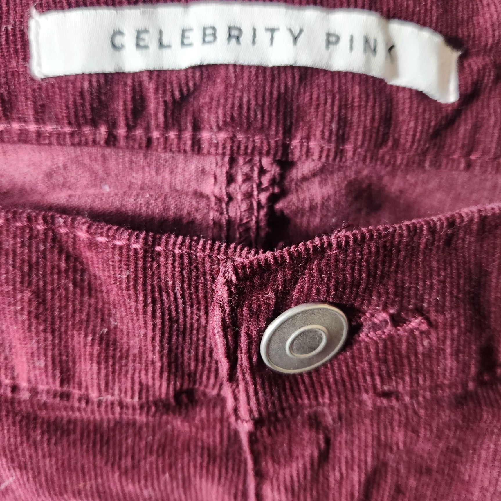 Vintage Celebrity Pink Corduroy Burgundy Hi Rise Flare Frayed Hem Pants Women Juniors 19/34 Red Burnt NWT Jeans Pant Size 40" / US 18 - 5 Thumbnail