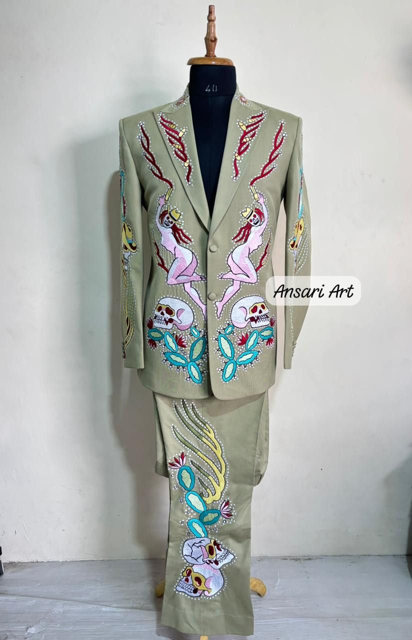 Other Men 2PC Customized Skeleton Embroidery Western party outfit Size 44R - 2 Thumbnail