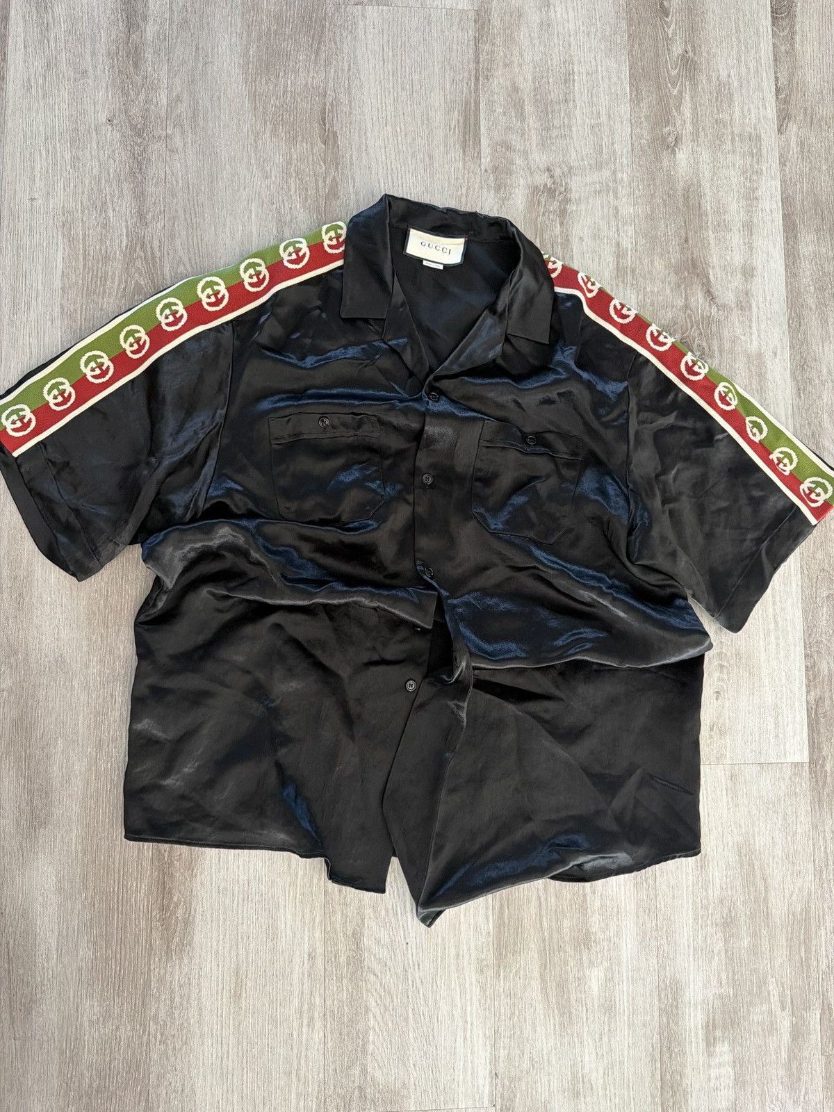 Gucci Gucci Black Satin Bowling Shirt Size US L / EU 52-54 / 3 - 2 Thumbnail
