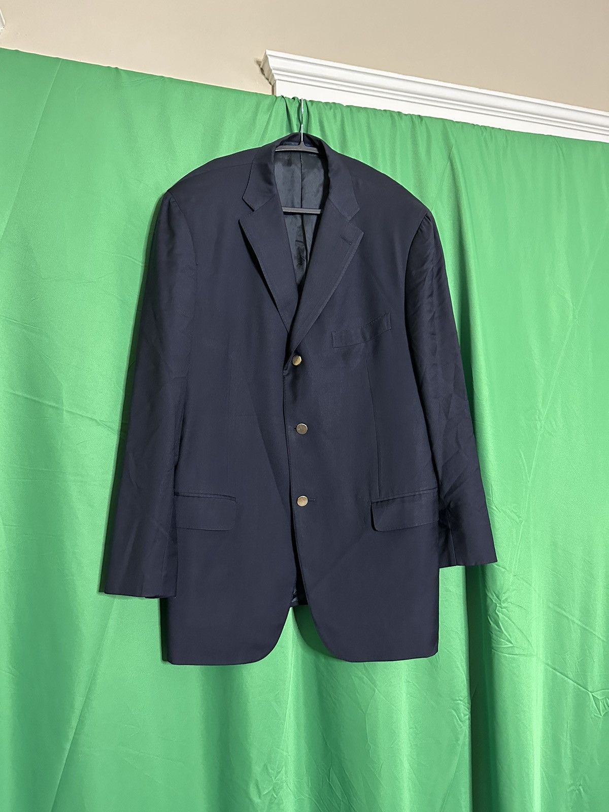 Isaia Navy gold button Super 150s blazer jacket Italy Size 44R - 1 Thumbnail