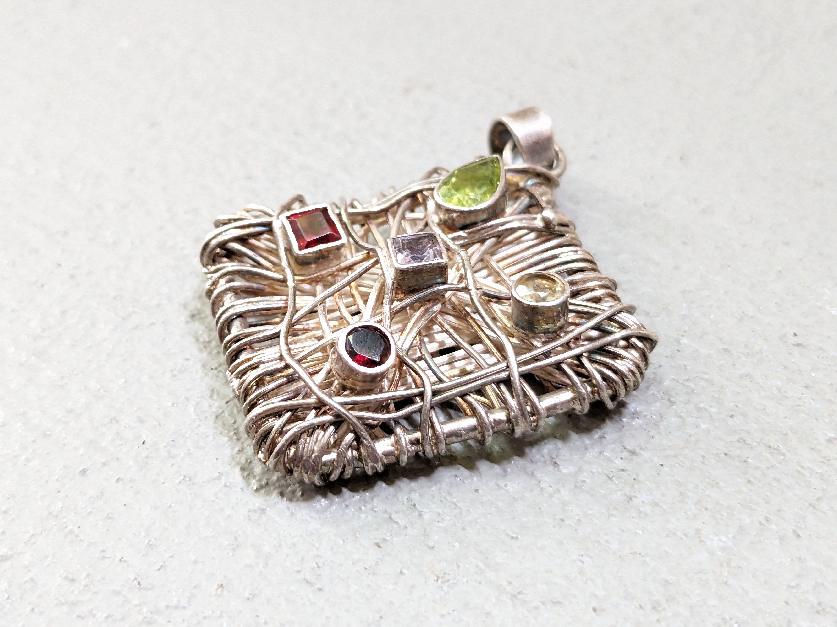 Jewelry Vintage Sterling Silver Pendant Garnet Peridot Citrine Size ONE SIZE - 3 Thumbnail