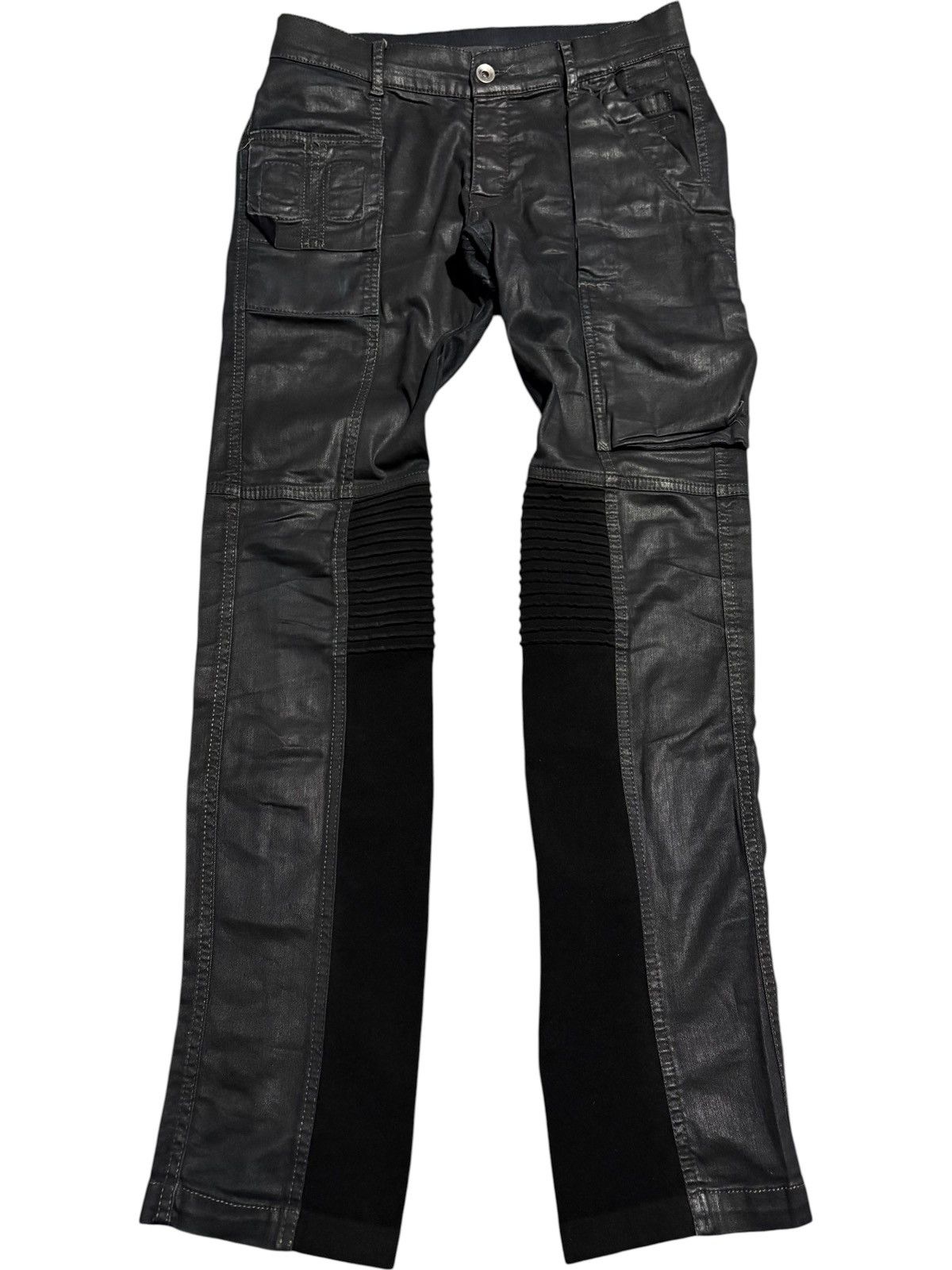 Rick Owens SS19 “Babel” Tyrone Patchwork Black Wax Cropped Jeans
