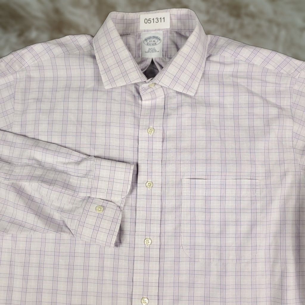 Brooks Brothers Brooks Brothers Shirt Mens 17 Purple Plaid Dress Button Up Long Sleeve Shirt Size 46R - 1 Thumbnail