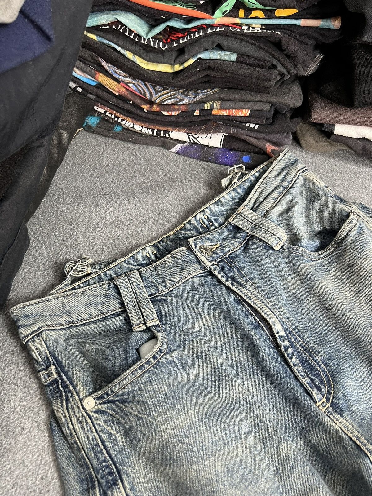 Japanese Brand Vintage Y2K Baggy Light Wash Skater Cargo Denim Jeans! Size 30" / US 8 / IT 44 - 6 Thumbnail