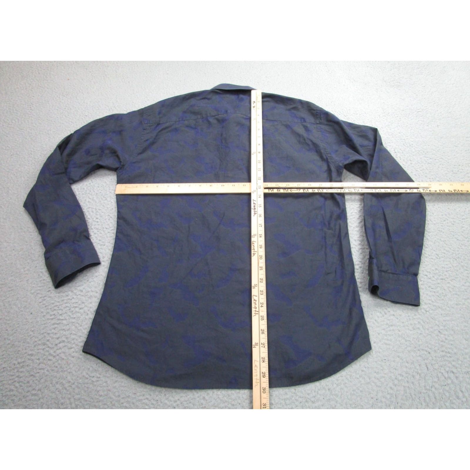 Jared Lang Jared Lang Men's Dress Shirt Large Blue Camouflage Long Sleeve Button-Up Business Casual Size 42R - 6 Thumbnail