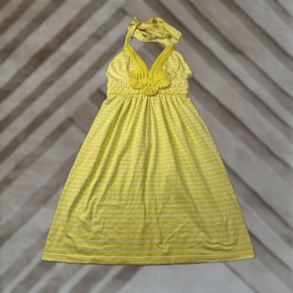 MILLY Milly Womens Dress Petite P Halter Yellow Striped Empire Waist Knee Length Sleeveless Short Multicolor Cotton Blend Sheath Casual Size S / US 4 / IT 40 - 1 Thumbnail