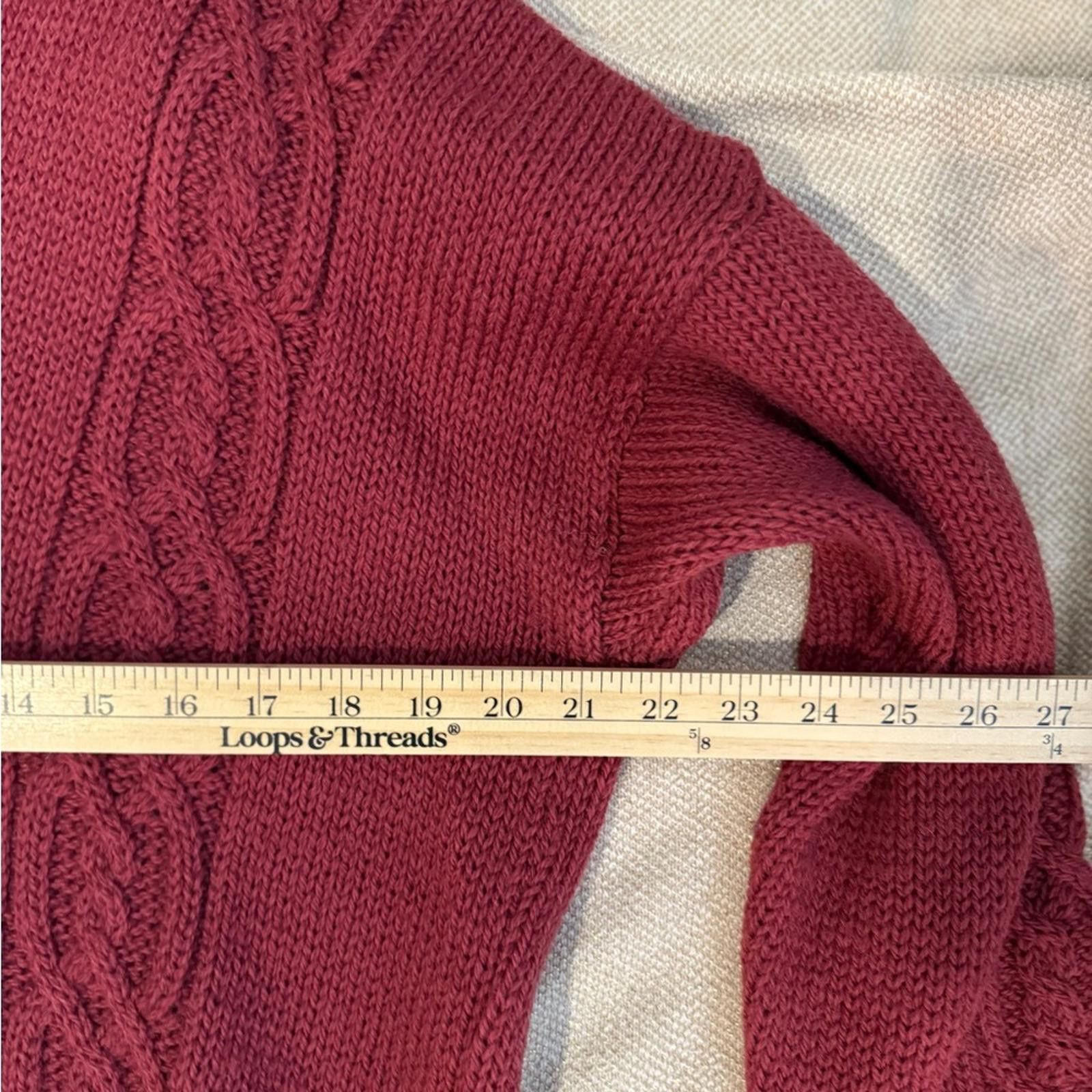 Lands' End Lands' End Women's Red V-Neck Cable Knit Sweater Size L / US 10 / IT 46 - 3 Thumbnail
