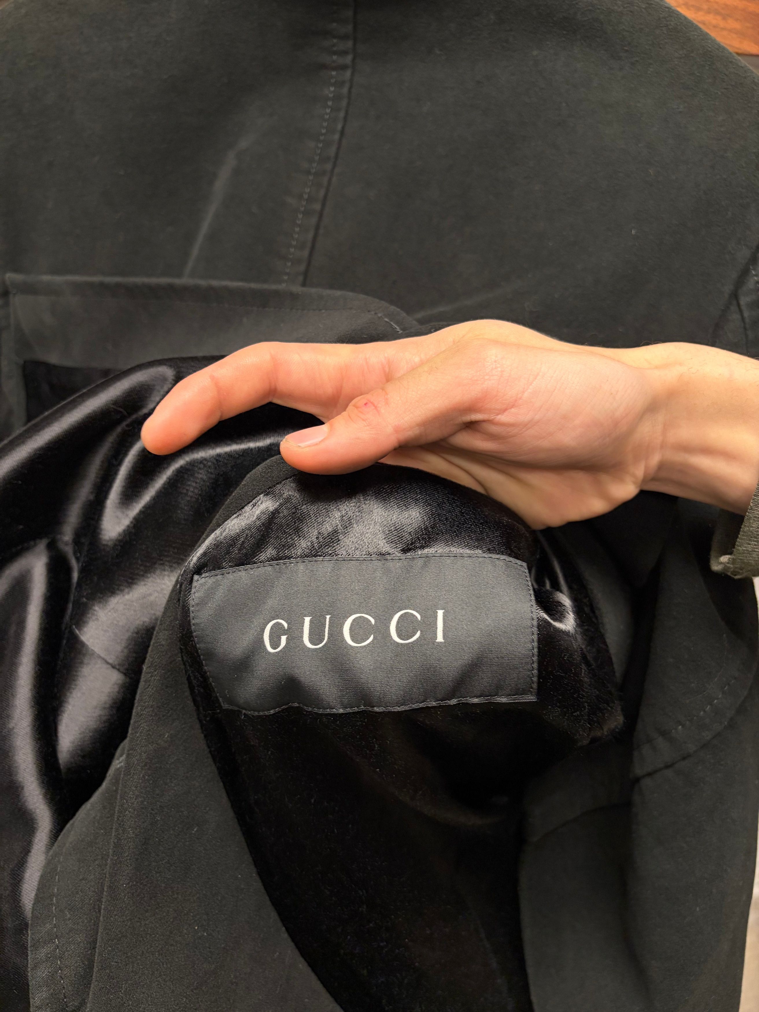 Gucci Vintage Gucci Black Moleskin Genuine Horn Button Double Breasted Full Length Coat Size US M / EU 48-50 / 2 - 5 Thumbnail