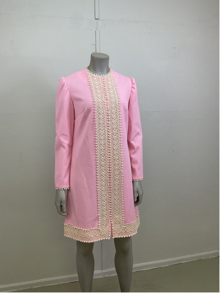 Vintage 1960’s Long Sleeve Pastel Pink Vintage Womens Shift Dress Size M / US 6-8 / IT 42-44 - 4 Thumbnail