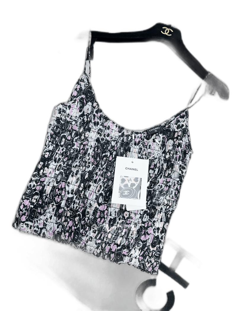 Chanel 24P Pink Black Silk Camisole Top