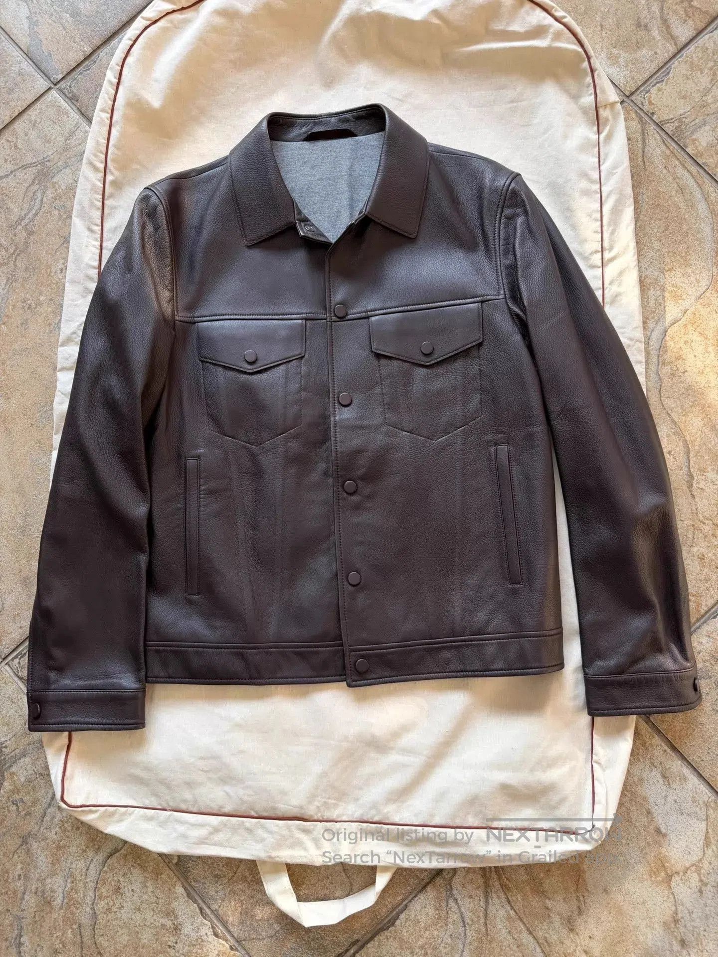 Cesare Attolini Black Leather Jacket with Button Front - Size M. Size US M / EU 48-50 / 2 - 1 Thumbnail