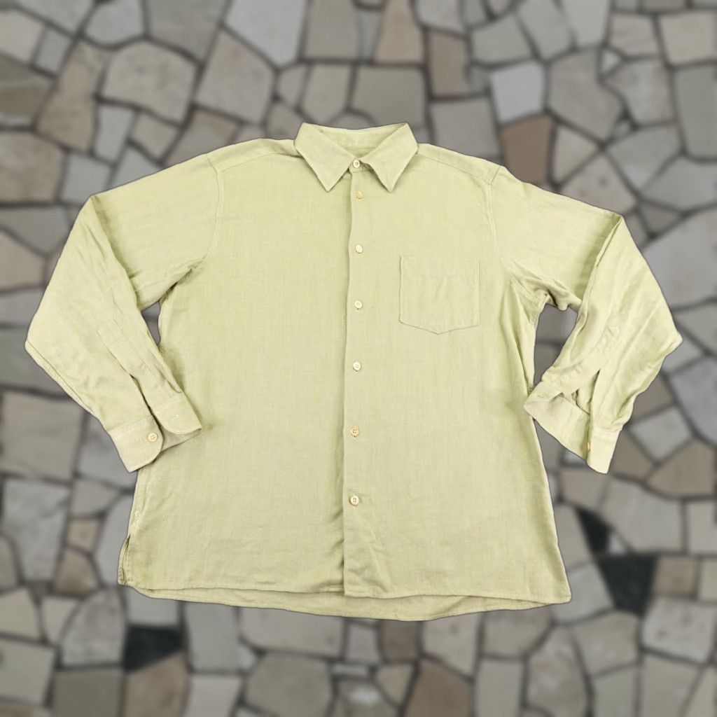 Ermenegildo Zegna VINTAGE Ermenegildo Zegna Shirt Men Large Beige Herringbone Twill Button-Up Long Sleeve Size US L / EU 52-54 / 3 - 1 Thumbnail