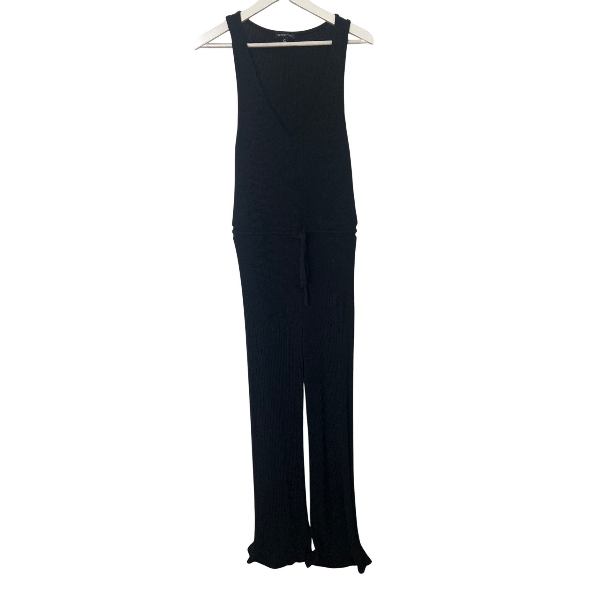 Beyond Yoga Beyond Yoga Black Ribbed Jetsetter Jumpsuit Sleeveless V-Nec Size 28" / US 6 / IT 42 - 1 Thumbnail