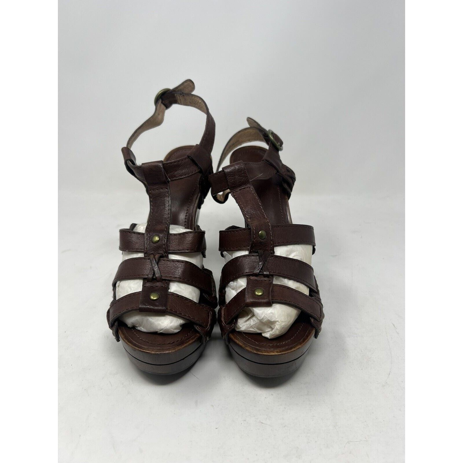 Frye FRYE Brown Leather Dara T Strap Sandals Wooden Heel Sz 8.5 M Size US 8.5 / IT 38.5 - 3 Thumbnail