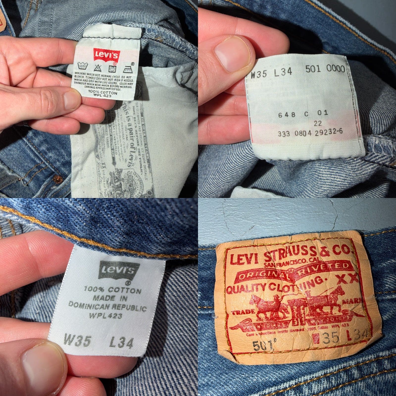 Levi's VINTAGE Levi's 501 Jeans Straight Blue Light Wash 35x34 501 Series 90s Men Regular Denim 5-Pocket Represents Casual Size US 35 - 9 Thumbnail