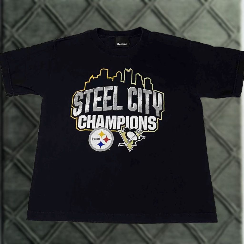 Reebok VINTAGE Reebok Pittsburgh Steelers T Shirt L Black Short Sleeve Crew Neck Double Sided Sports Penguins Mens/Womens Size US L / EU 52-54 / 3 - 1 Thumbnail