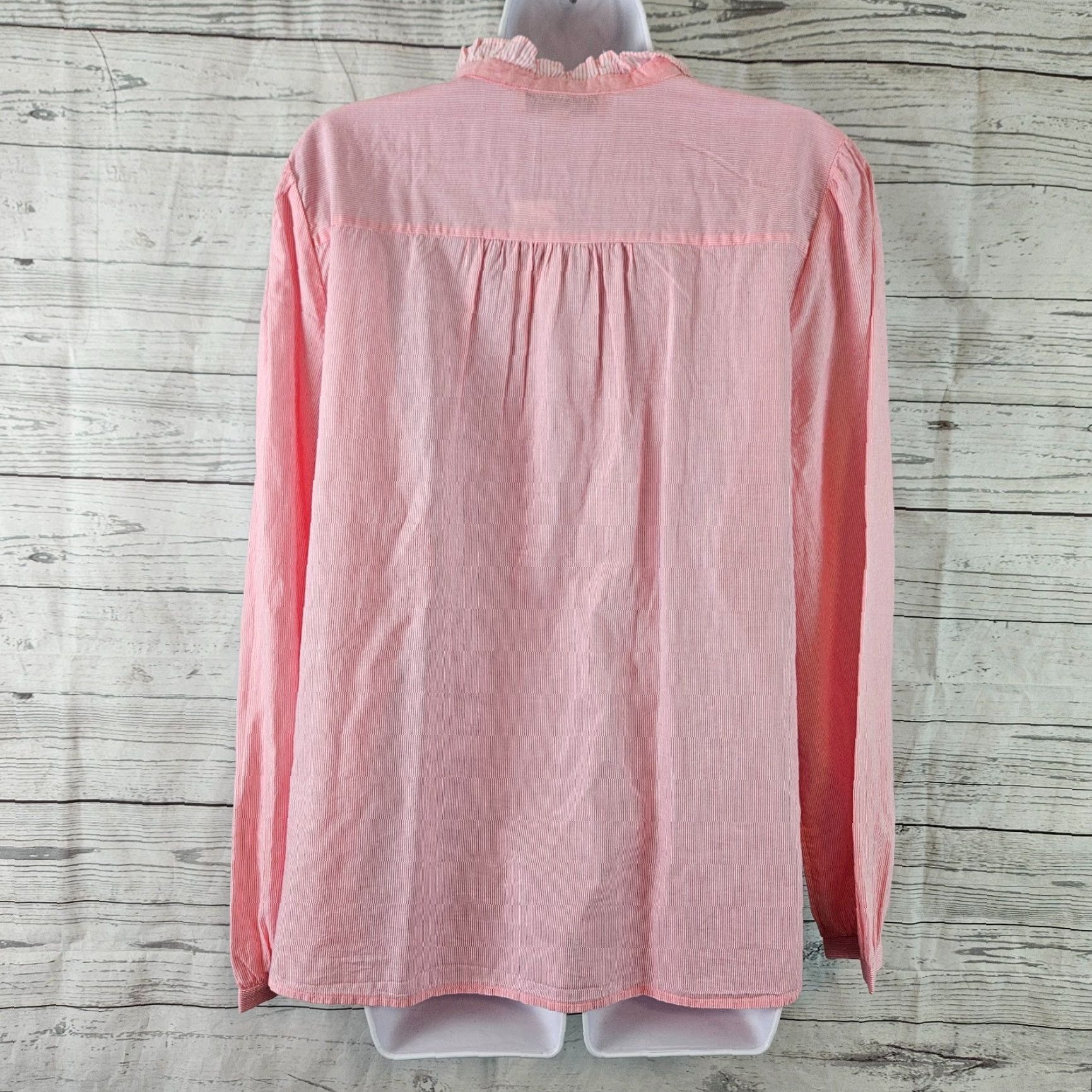 Loft LOFT Ann Taylor Womens Button Up Top XL Pink White Stripe Cotton Ruffle Shirt Size XL / US 12-14 / IT 48-50 - 3 Thumbnail