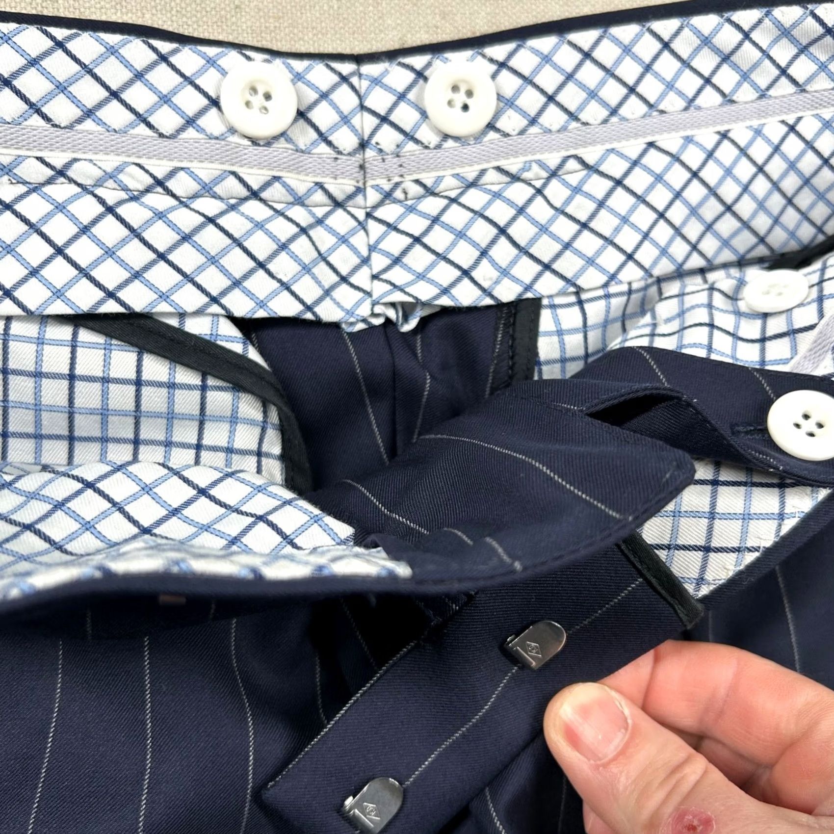 Vintage Hideoki Bespoke Suit Mens 39 Navy Wool Pin Stripe Peak Custom Tailored 32x31 Size 40R - 7 Thumbnail
