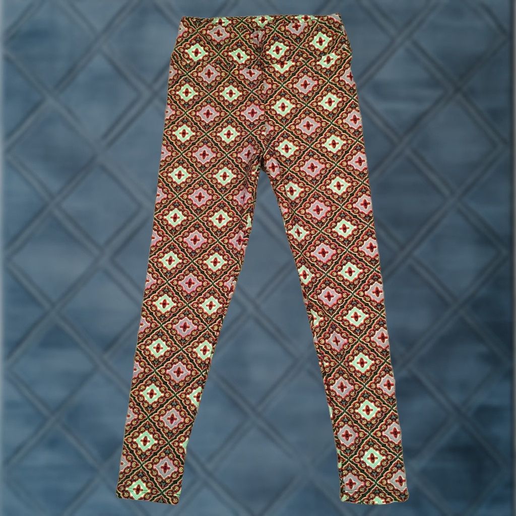 Vintage LuLaRoe Leggings OS One Size Red-Green Geometric Elastic Waist Jogger Womens Infrared? Size 42" / US 20 - 1 Thumbnail
