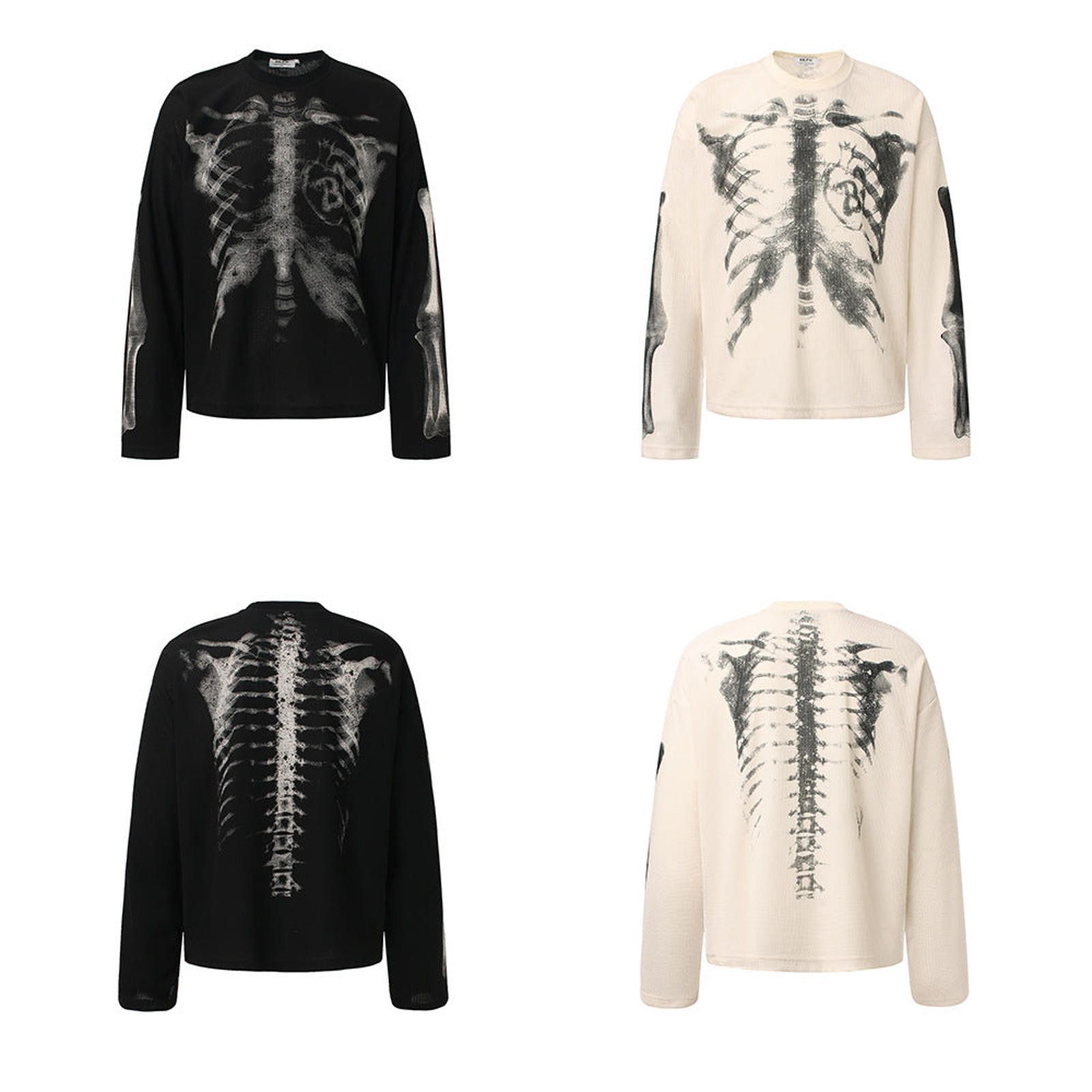 Japanese Brand Black Skeleton Print Long Sleeve Shirt, Graphic Tee Size US M / EU 48-50 / 2 - 4 Thumbnail