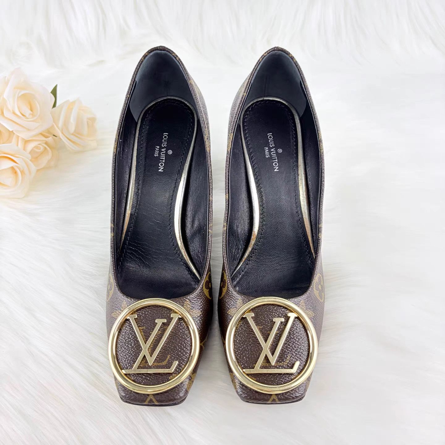 Louis Vuitton Louis Vuitton Dark Brown Monogram Logo Block Heel Pumps K15 Size US 6.5 / IT 36.5 - 2 Thumbnail