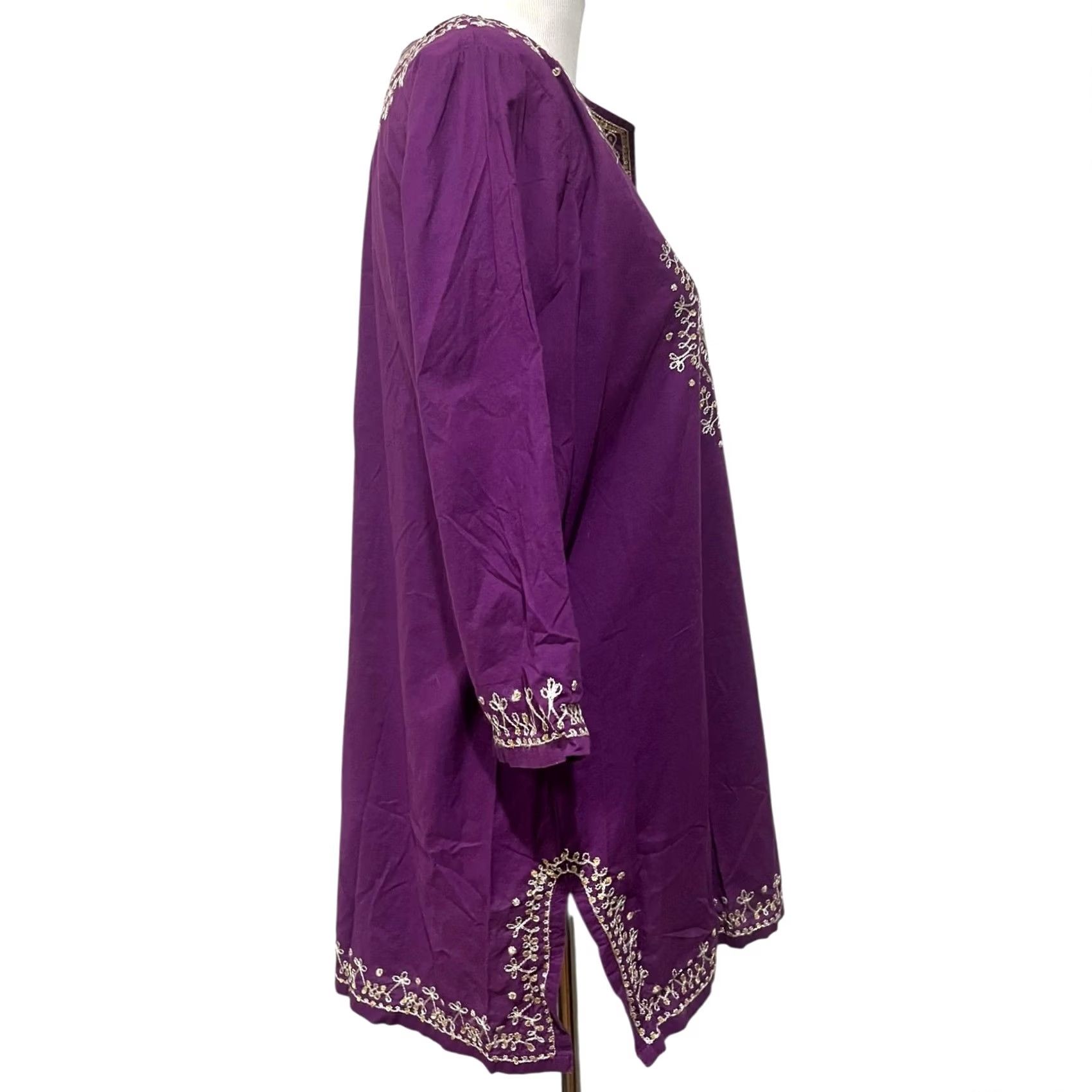 Vintage Chicos Womens L (2) Purple Embroidered Tunic Shirt Lightweight Cotton Blouse Side Slits Size L / US 10 / IT 46 - 6 Thumbnail