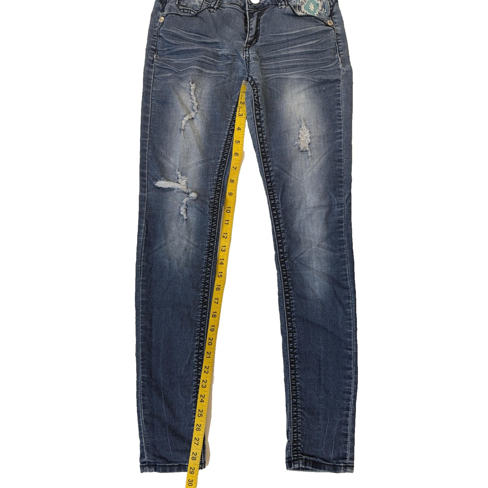 Almost Famous Almost Famous Y2K Hit Jeans 5 Blue Distressed Aztec Pockets Size 27" / US 4 / IT 40 - 8 Thumbnail