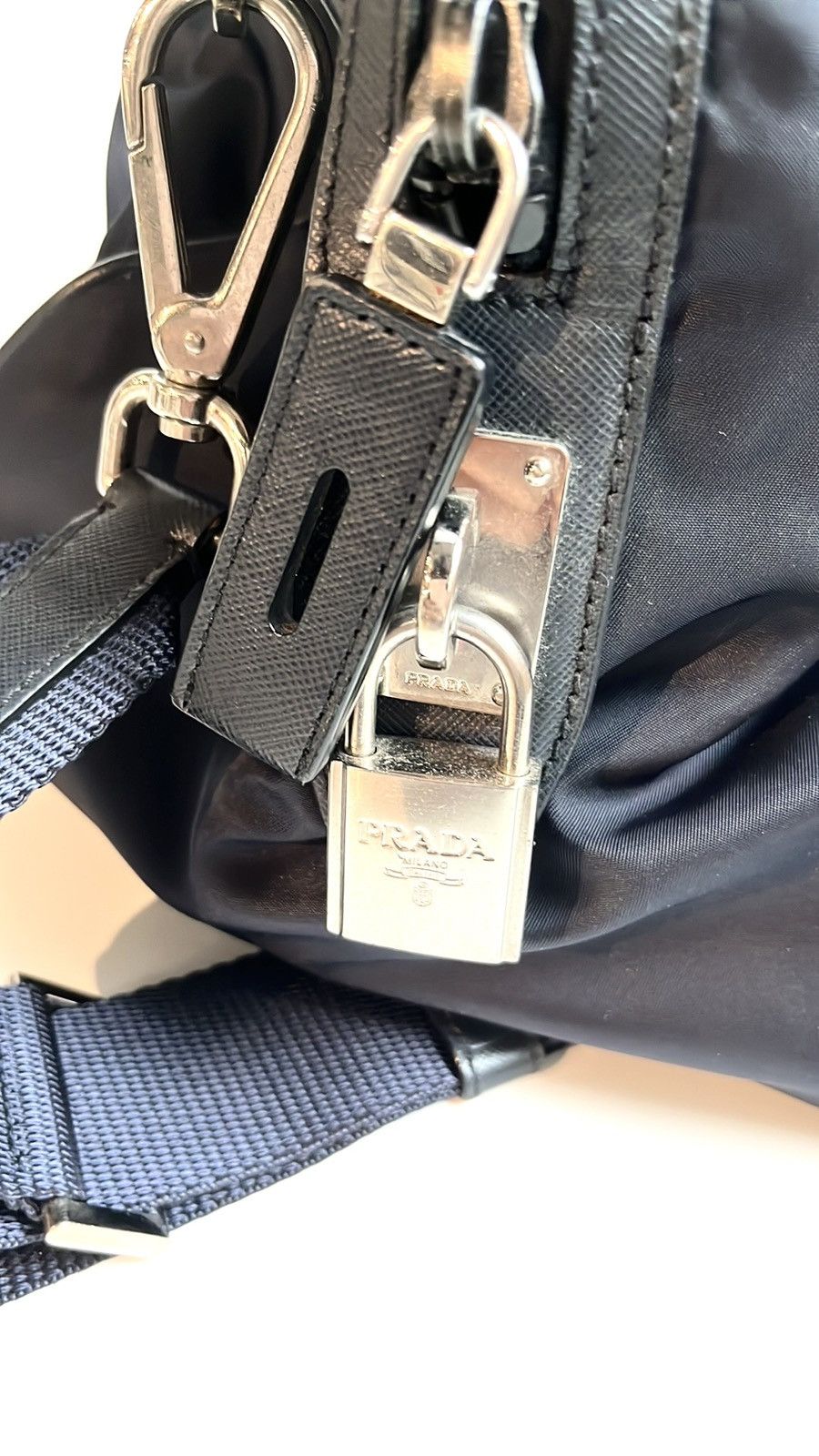 Prada Prada Bleu Tessuto Saffiano-Leather-Trim Duffle Bag Size ONE SIZE - 11 Thumbnail
