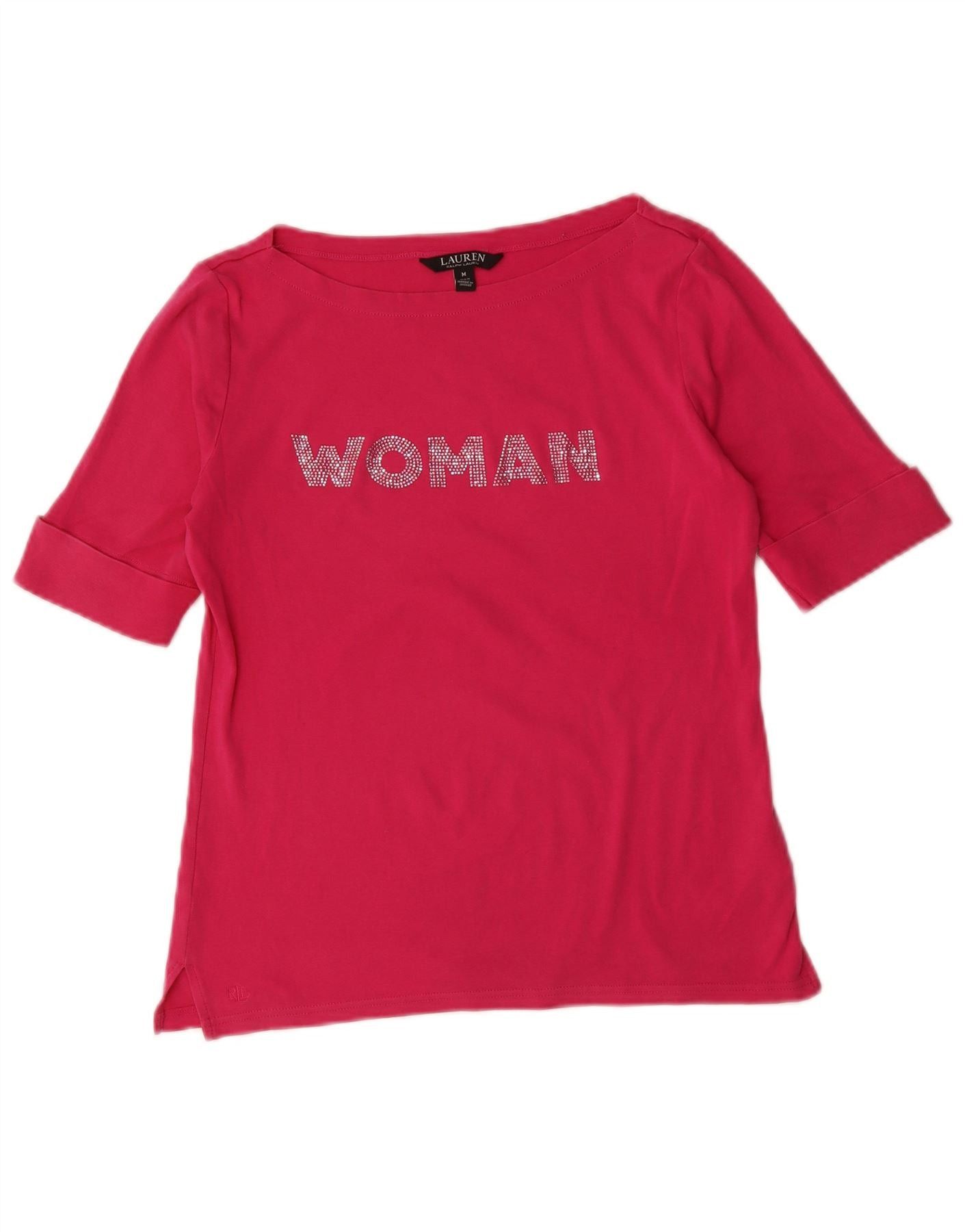 Ralph Lauren Womens Graphic T-Shirt Top UK 14 Medium Pink Cotton Size S / US 4 / IT 40 - 1 Thumbnail