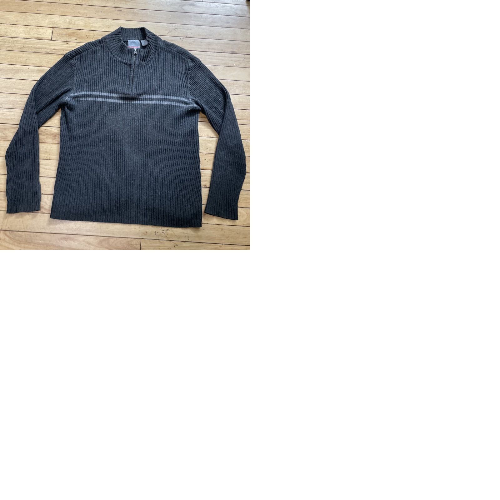Aeropostale AEROPOSTALE 1/4 Zip Sweater Men M Gray Ribbed 90s Y2K Skater Slim Fit Ramie Knit Pullover Zip Mock Neck Center Stripe Mens Size US M / EU 48-50 / 2 - 11 Thumbnail