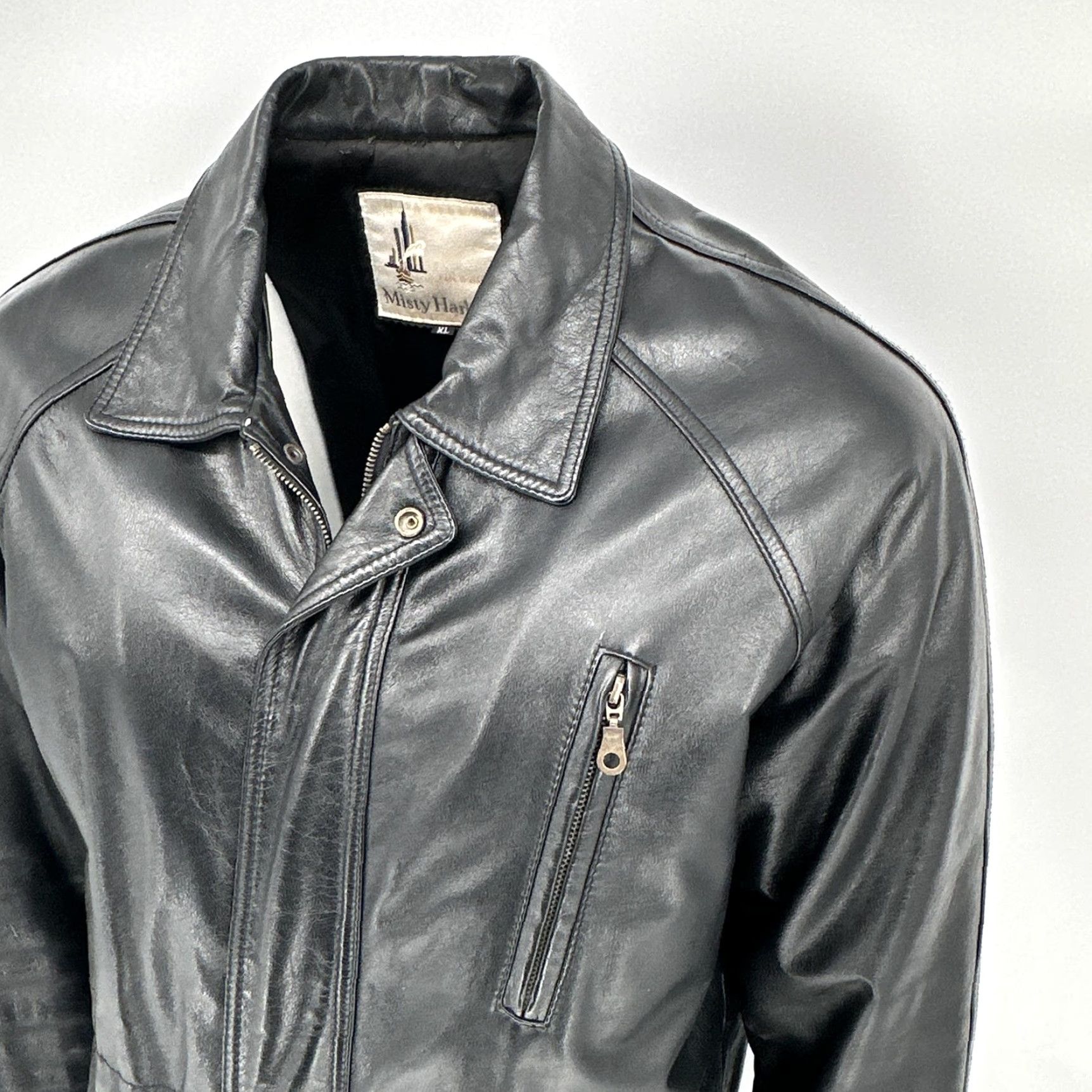 Vintage VINTAGE Misty Harbor Coat Mens XL Black Leather Mid Length Zip Pockets Lined Mens XL Black Overcoat Size US XL / EU 56 / 4 - 4 Thumbnail