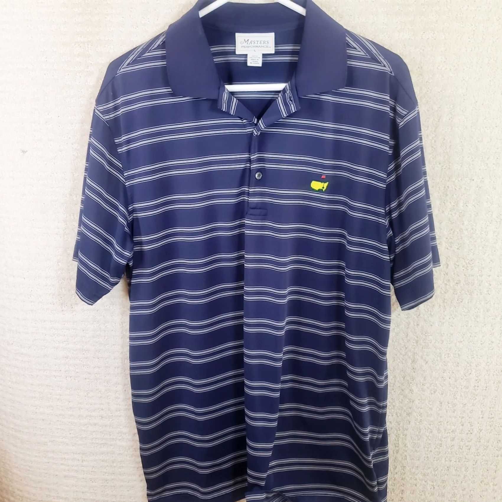 Vintage Masters Performance Golf Polo Shirt Mens L Blue Striped Short Sleeve Embroidery Size US L / EU 52-54 / 3 - 2 Thumbnail
