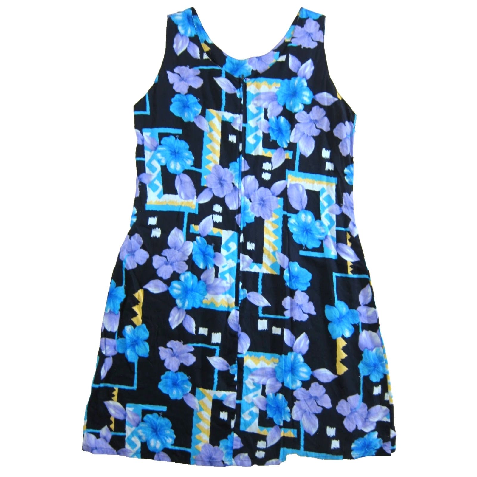 Vintage VINTAGE Hibiscus Collection Blue Floral Maxi Sundress Tank Dress 2XL Womens Tropical Hawaiian Knee Length Sleeveless Round Neck Zipper Hem Maxi Dress Size XXL / US 16-18 / IT 52-54 - 2 Thumbnail
