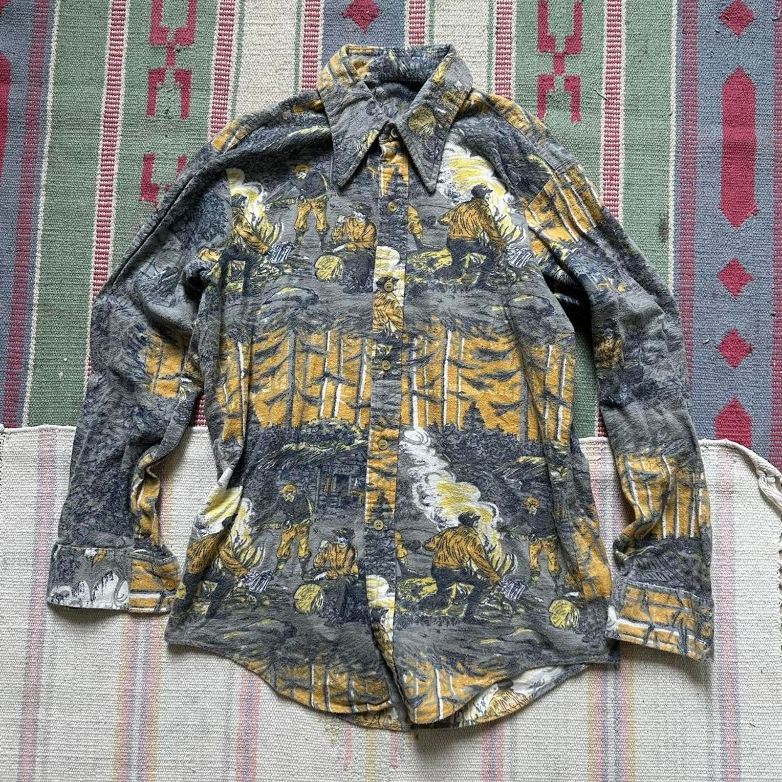 Vintage Rare 70s Cotton All Over Print Western Retro Button Up Shirt Size US M / EU 48-50 / 2 - 1 Thumbnail