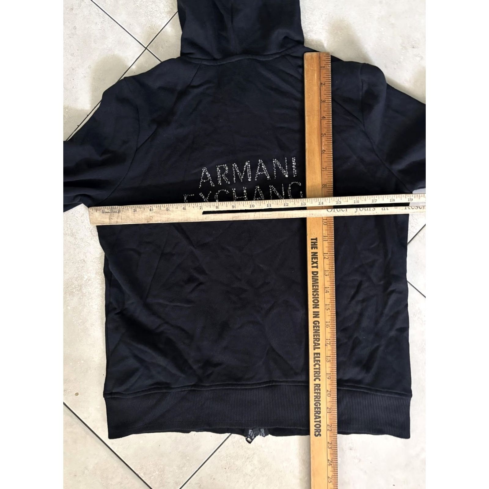 Armani Exchange VINTAGE Armani Exchange Hoodie Womens Large Black Full Zip Hooded Sweatshirt Rhinestone Logo Size L / US 10 / IT 46 - 7 Thumbnail