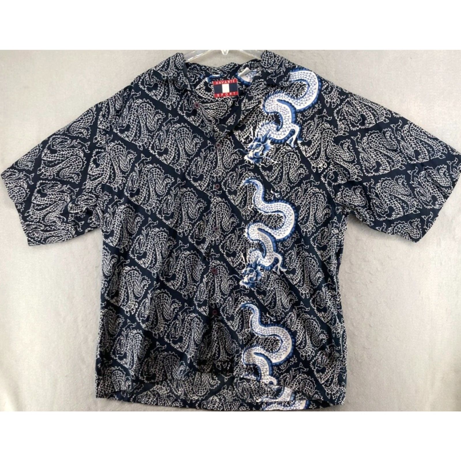 Vintage Savante Sport Mens Shirt XL Blue Dragons Geometric 90s Button-Up Collared Short Sleeve Vintage 90s Men’s Shirt Size US XL / EU 56 / 4 - 2 Thumbnail
