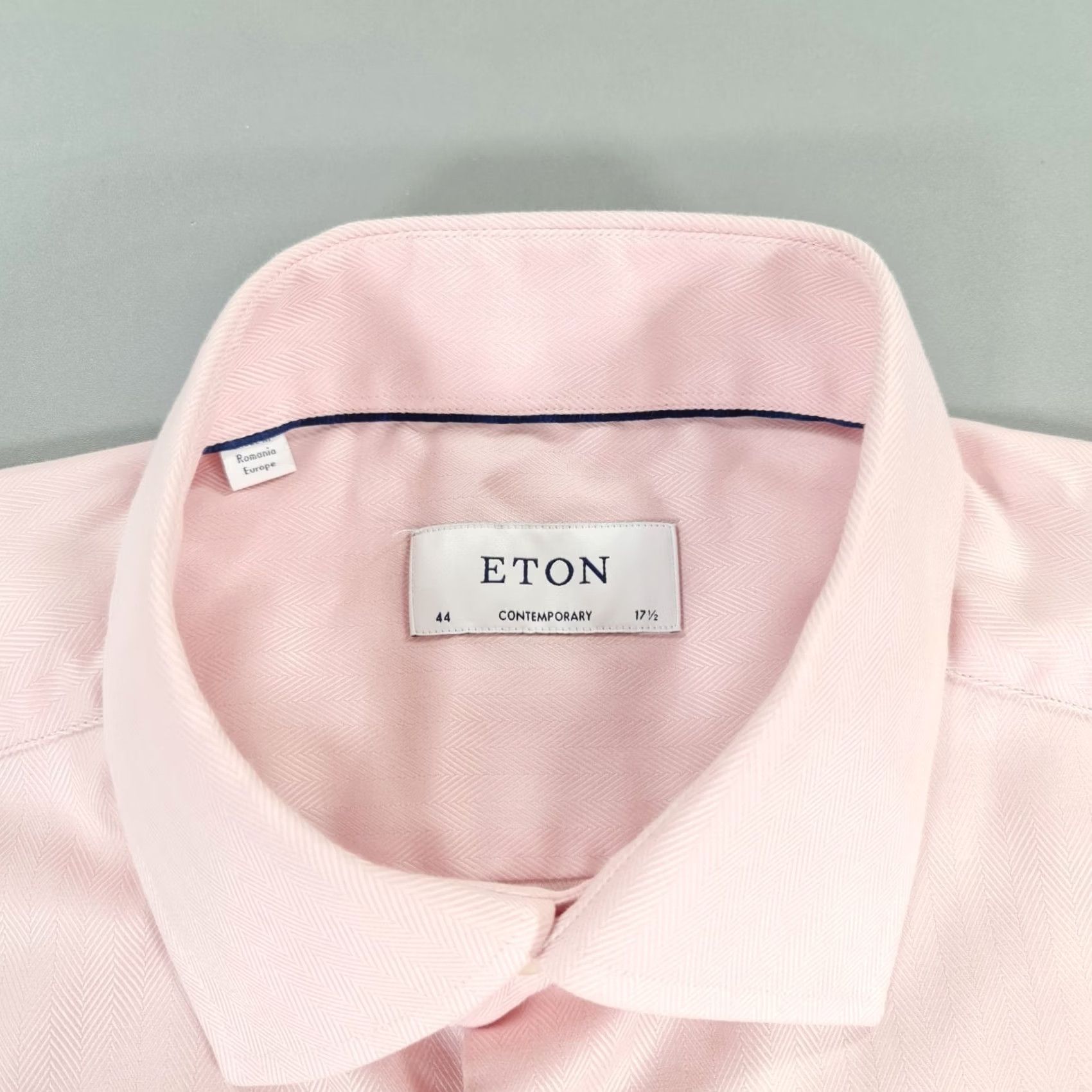 Eton ETON Mens Shirt Pink 17.5 Dress Shirt Long Sleeve Button Up Double Cuffs Herringbone Cotton" Size US XXL / EU 58 / 5 - 3 Thumbnail