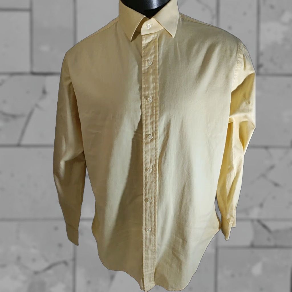 VINTAGE Polo Ralph Lauren Regent Dress Shirt Yellow Herringbone Oxford Men 17 Neck 50 Chest 32 Length Regular Long Sleeve NWOT