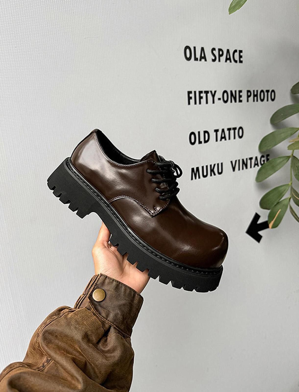 Leather Brown Chunky Lace-Up Shoes Size US 10 / EU 43 - 8 Thumbnail