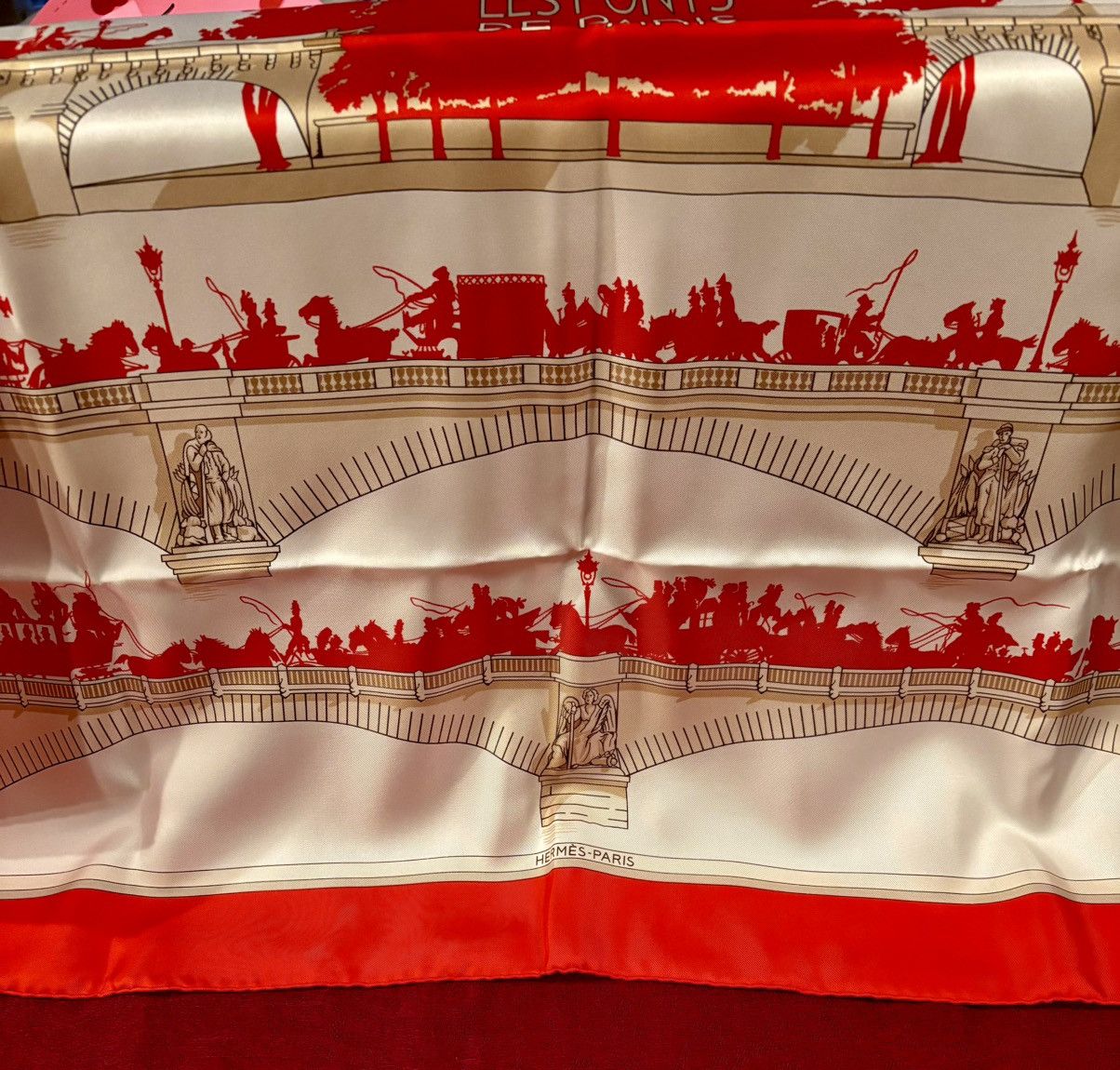 Hermes Hermes Carre90 Les Ponts De Paris Bridges Of Scarf Red Size ONE SIZE - 3 Thumbnail