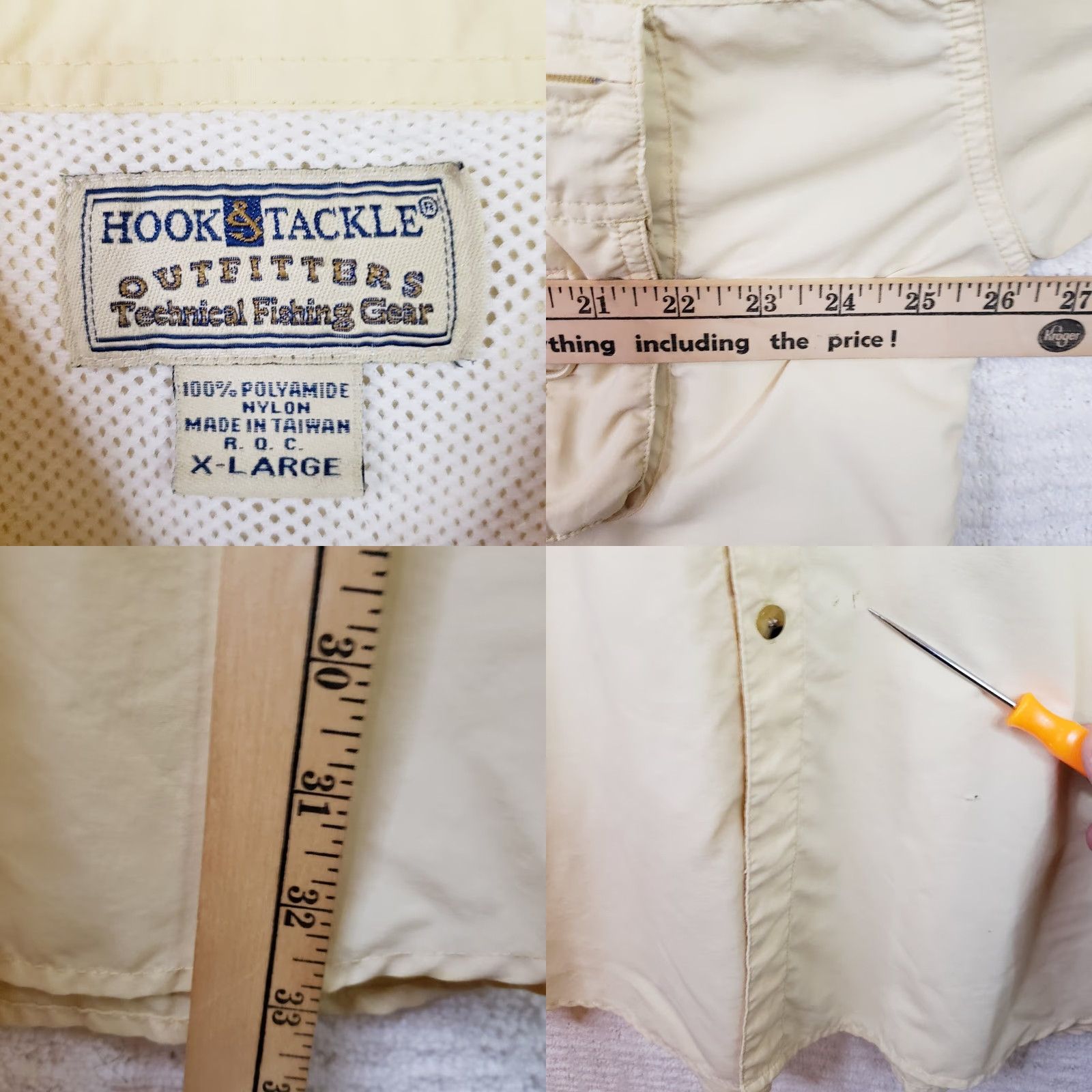 Vintage Hook & Tackle Shirt Men's XL Yellow Outdoor Technical Fishing Gear Vented Zipper Button-Down Collared Short Sleeve Regular Fit UV Protection Pockets Size US XL / EU 56 / 4 - 9 Thumbnail