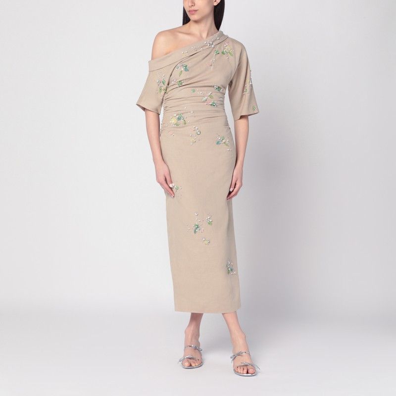 BERNADETTE Bernadette Beige Embroidered Bowery Dress Size S / US 4 / IT 40 - 1 Thumbnail