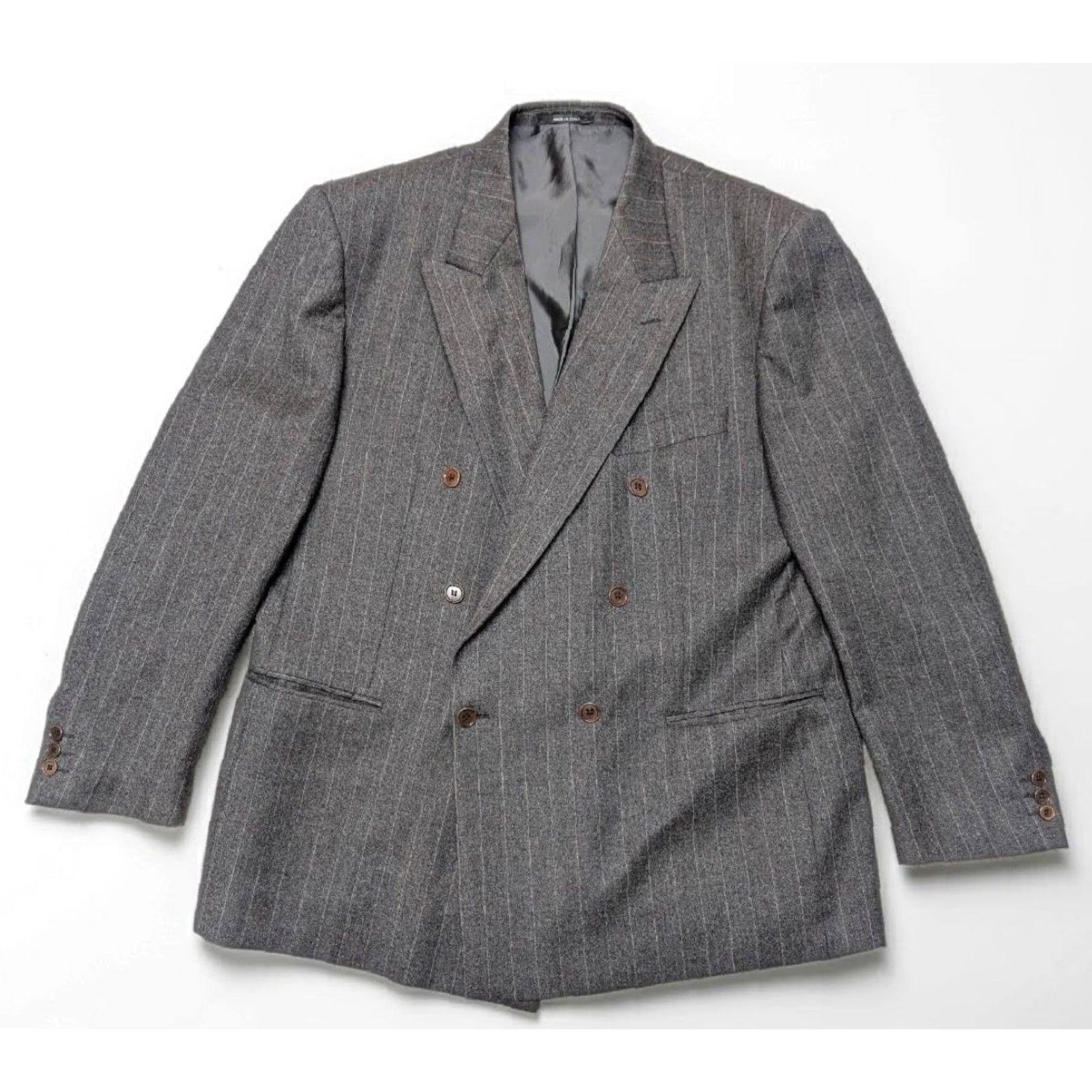 Doublet Lebole 46L Double-Breasted Blazer Pinstripe Flannel Wool Italy Men Blazer Vintage 1980s-90s Pinstripe Gray 46L Mens Size 46R - 2 Thumbnail