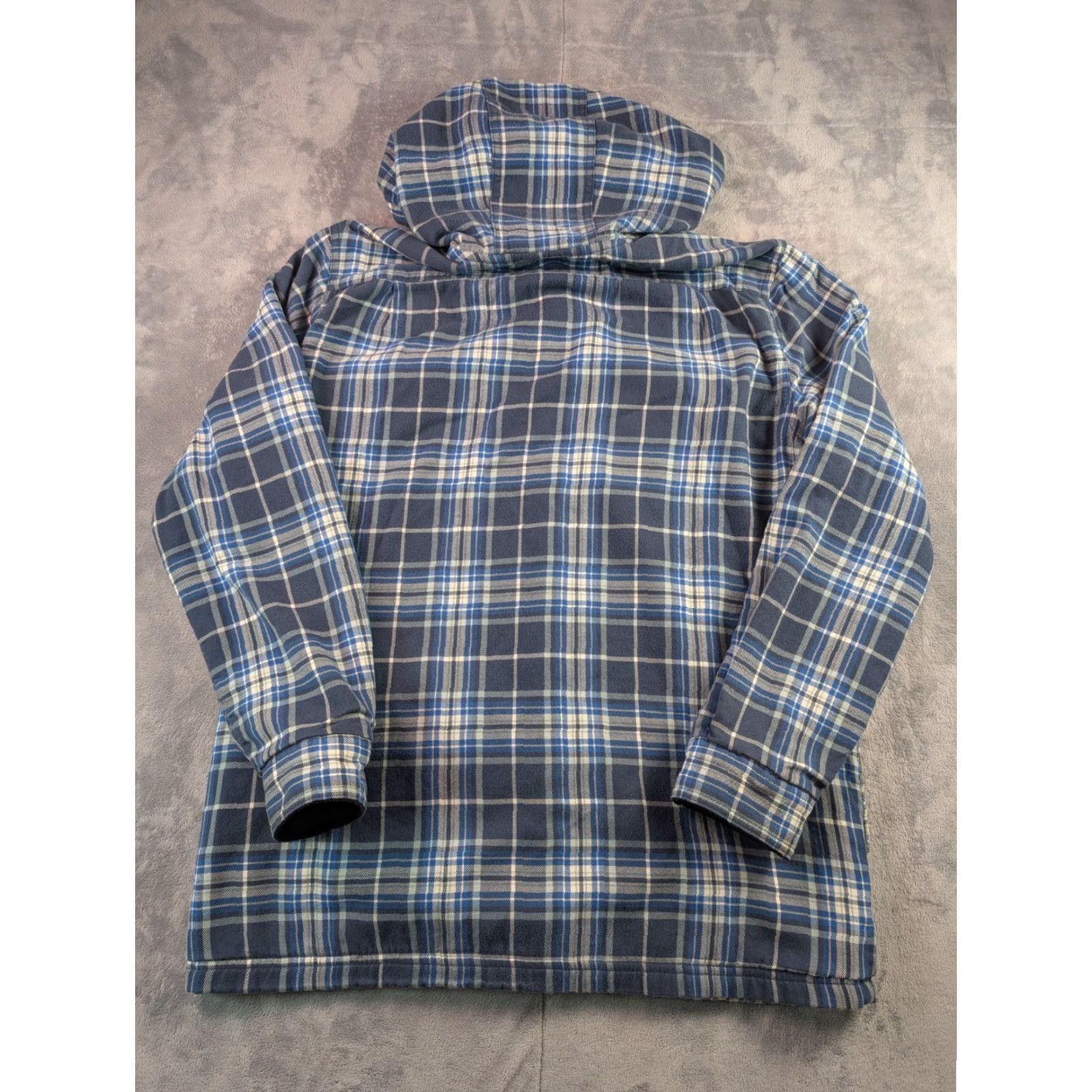 Vintage L.L. Bean Fleece Lined Flannel Hooded Jacket Mens M Blue Plaid Button Up Shacket Size US M / EU 48-50 / 2 - 6 Thumbnail