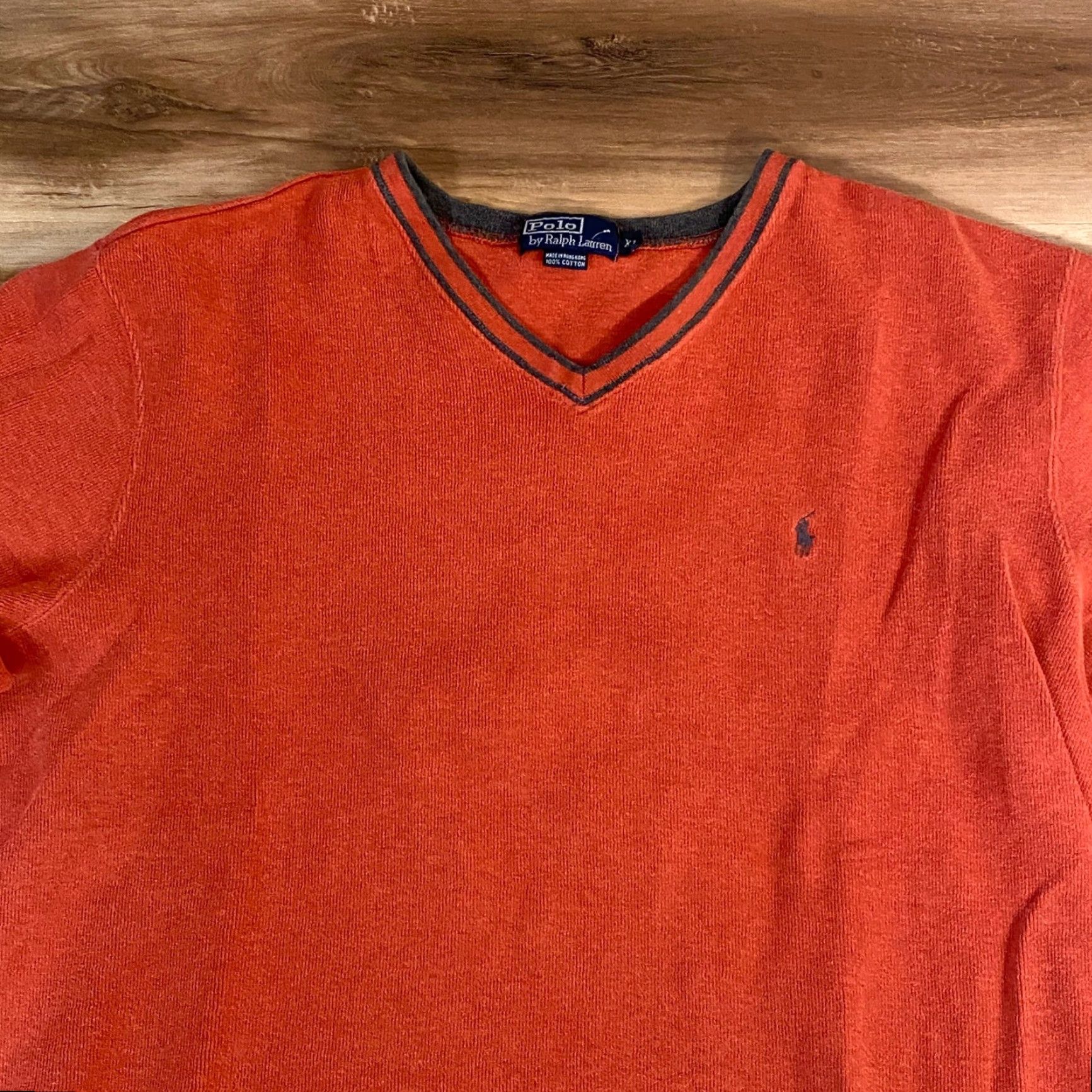Polo Ralph Lauren VINTAGE Polo Ralph Lauren Sweater Mens XL V-Neck Pullover Orange Cotton Knit, Red? Size US XL / EU 56 / 4 - 3 Thumbnail