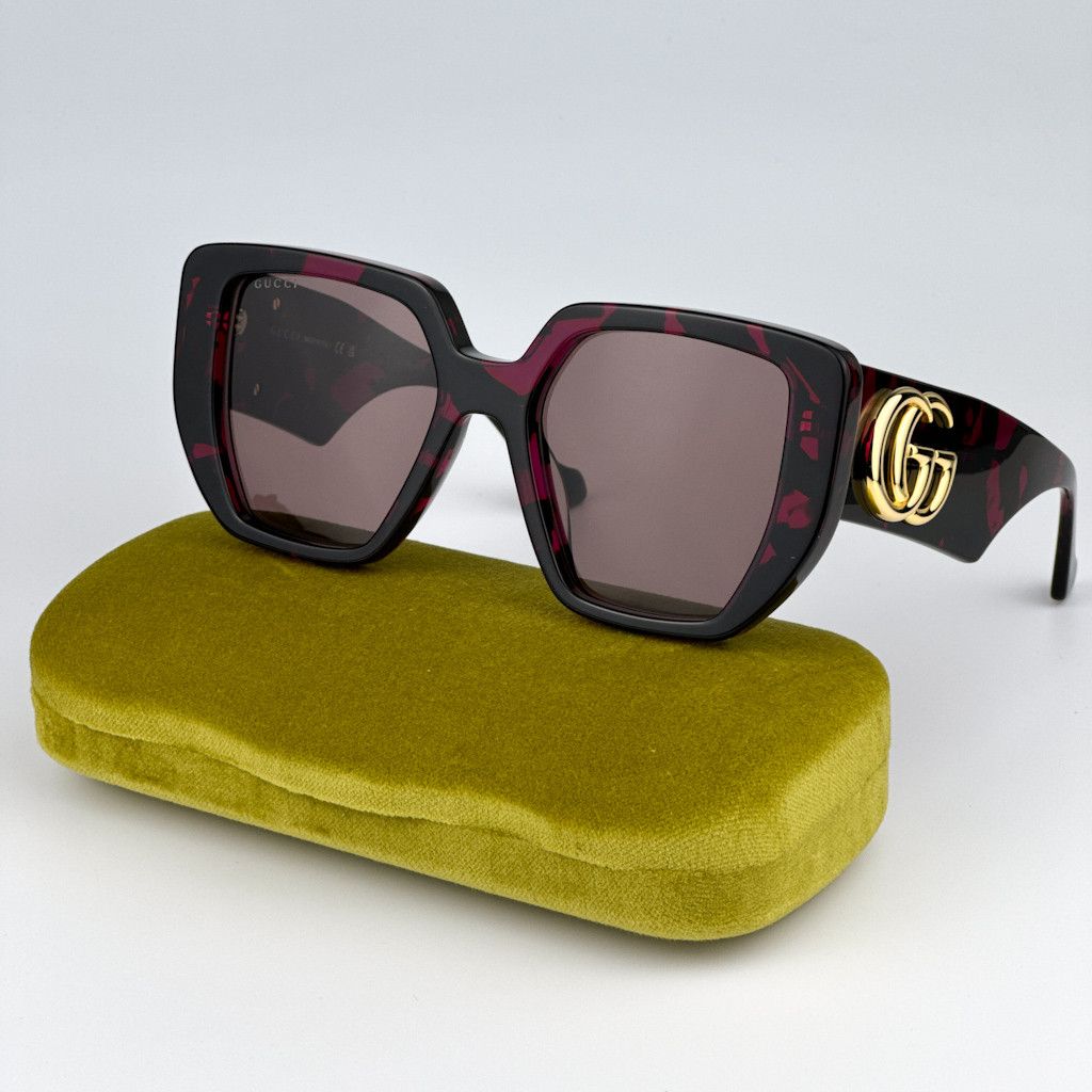 image of New Gucci Gg0956S 008 Cat Eye Unisex Sunglasses GG 0956S in Havana Violet/Brown, Women's