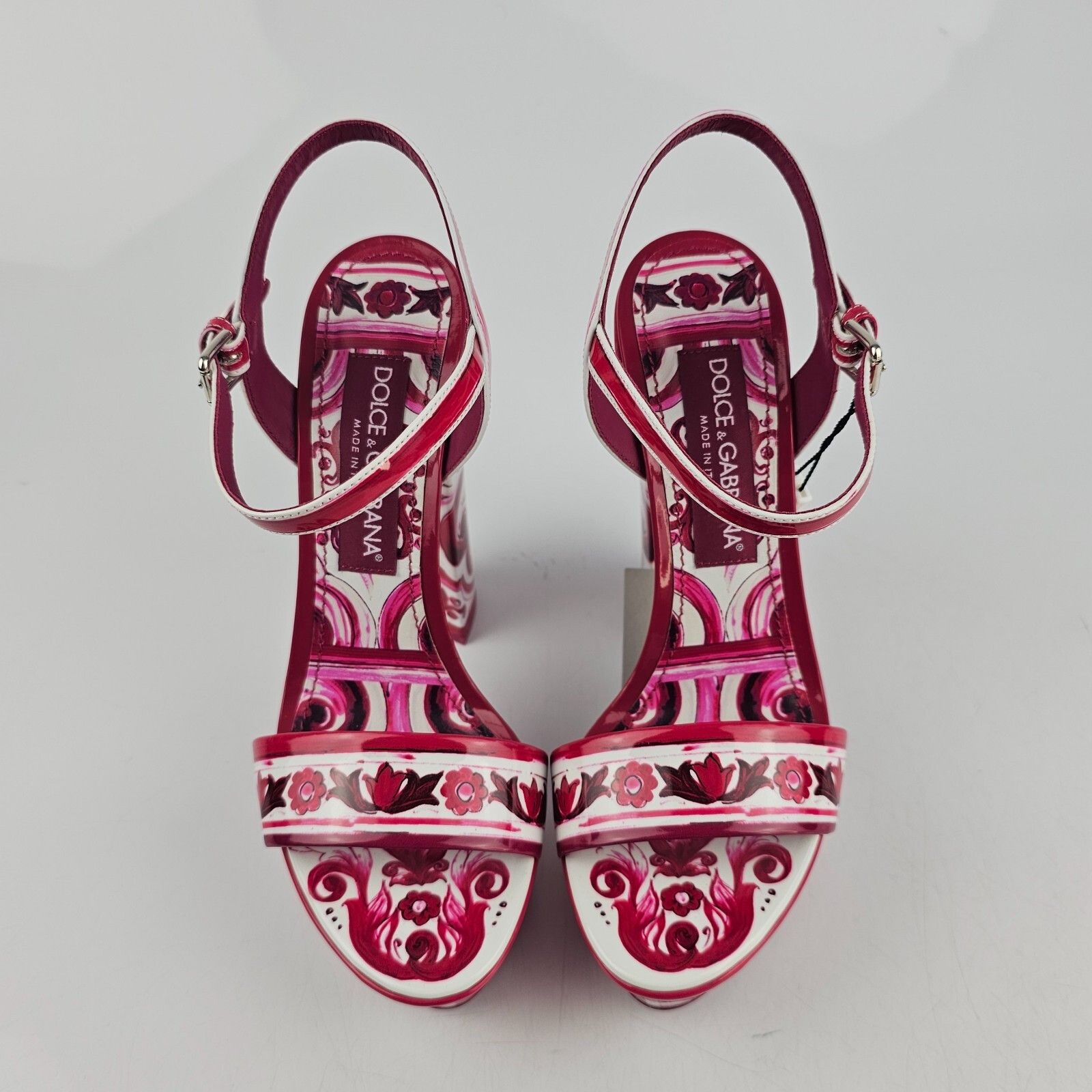 D&G Keira Maiolica 105mm Wht/Pink Leather Sandals