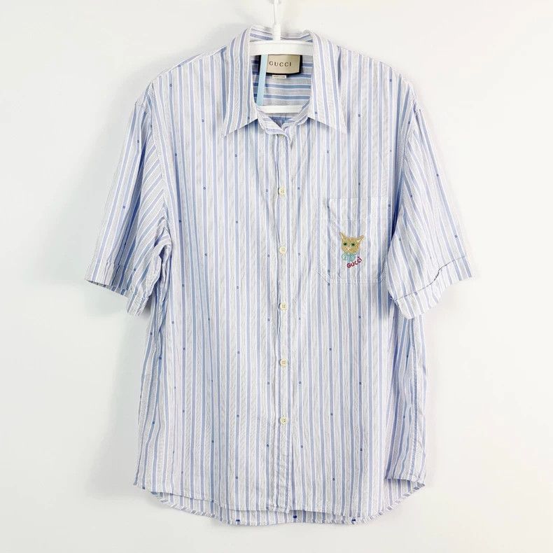 Gucci Blue and White Striped Short Sleeve Shirt-dmc Size US XXS / EU 40 - 1 Thumbnail