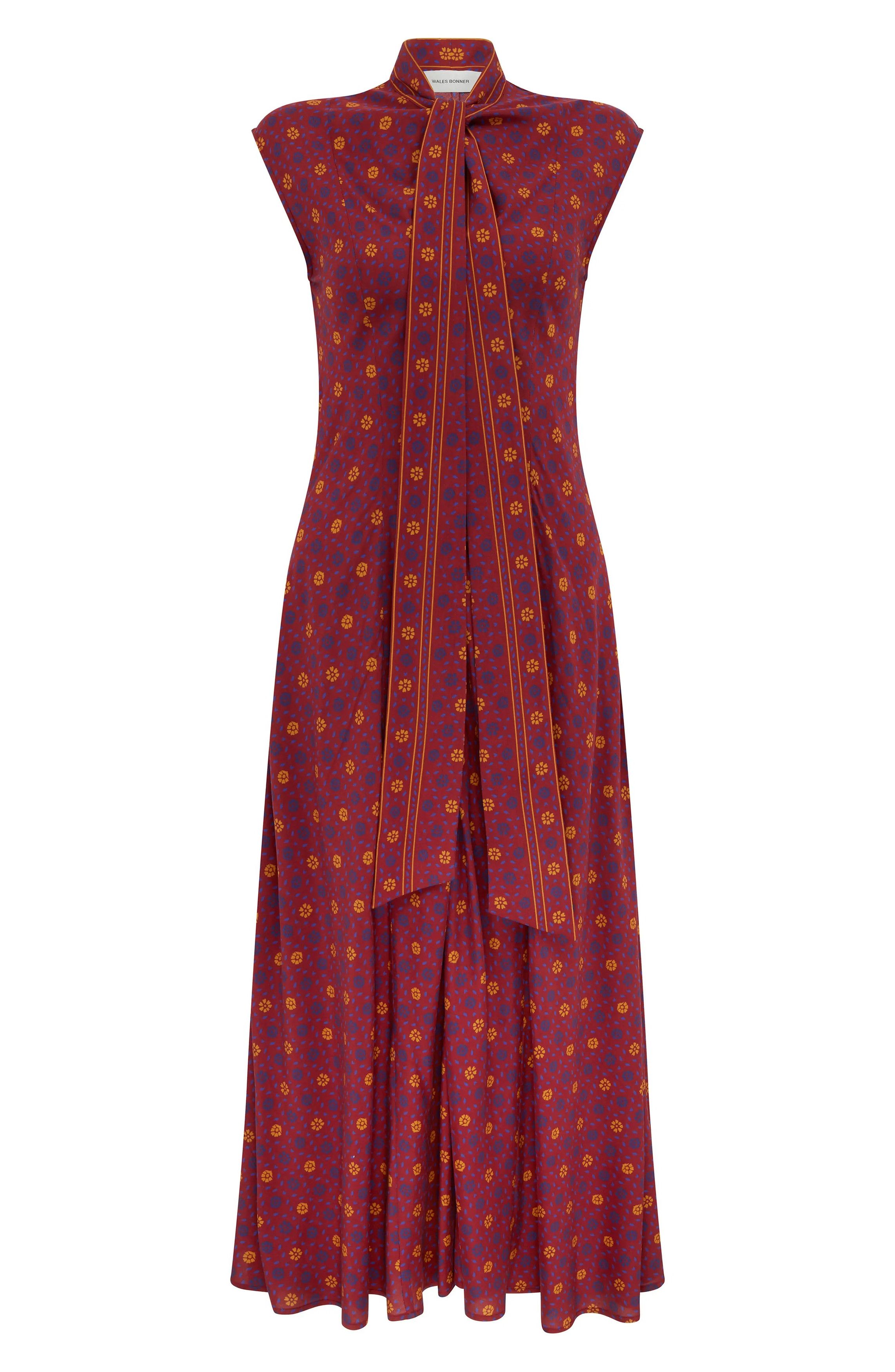 Wales Bonner $1040 Wales Bonner Madras Floral Print Tie-Neck Midi Dress Size XS / US 0-2 / IT 36-38 - 1 Thumbnail
