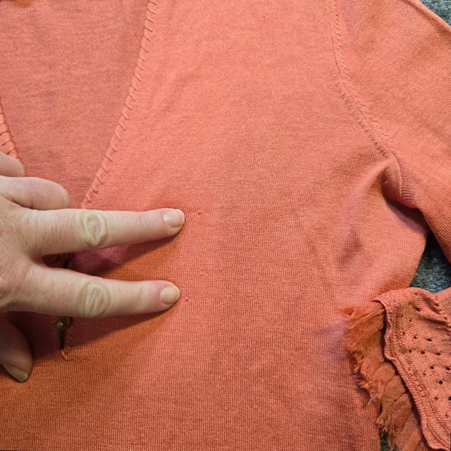Elie Tahari Elie Tahari Sweater Womens XS Orange Silk Knit Ruffle Trim V-Neck Fitted Pullover Short Sleeve Size XS / US 0-2 / IT 36-38 - 6 Thumbnail